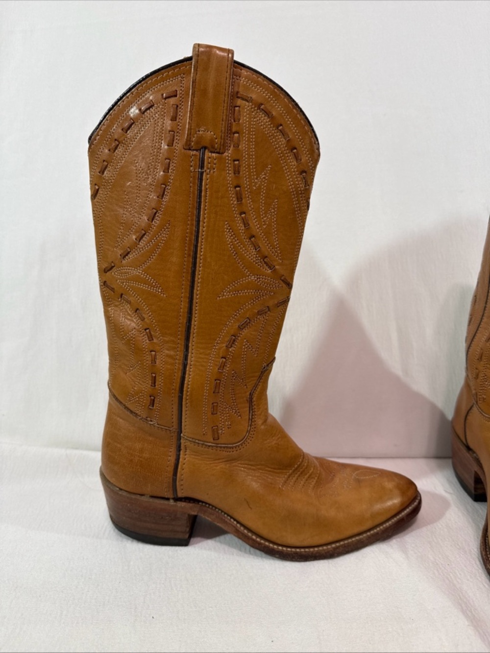 Double H Boots - Womens 6.5 - Leather Cowboy Western Tan Brown Horse Barn Farm - Picture 8 of 16